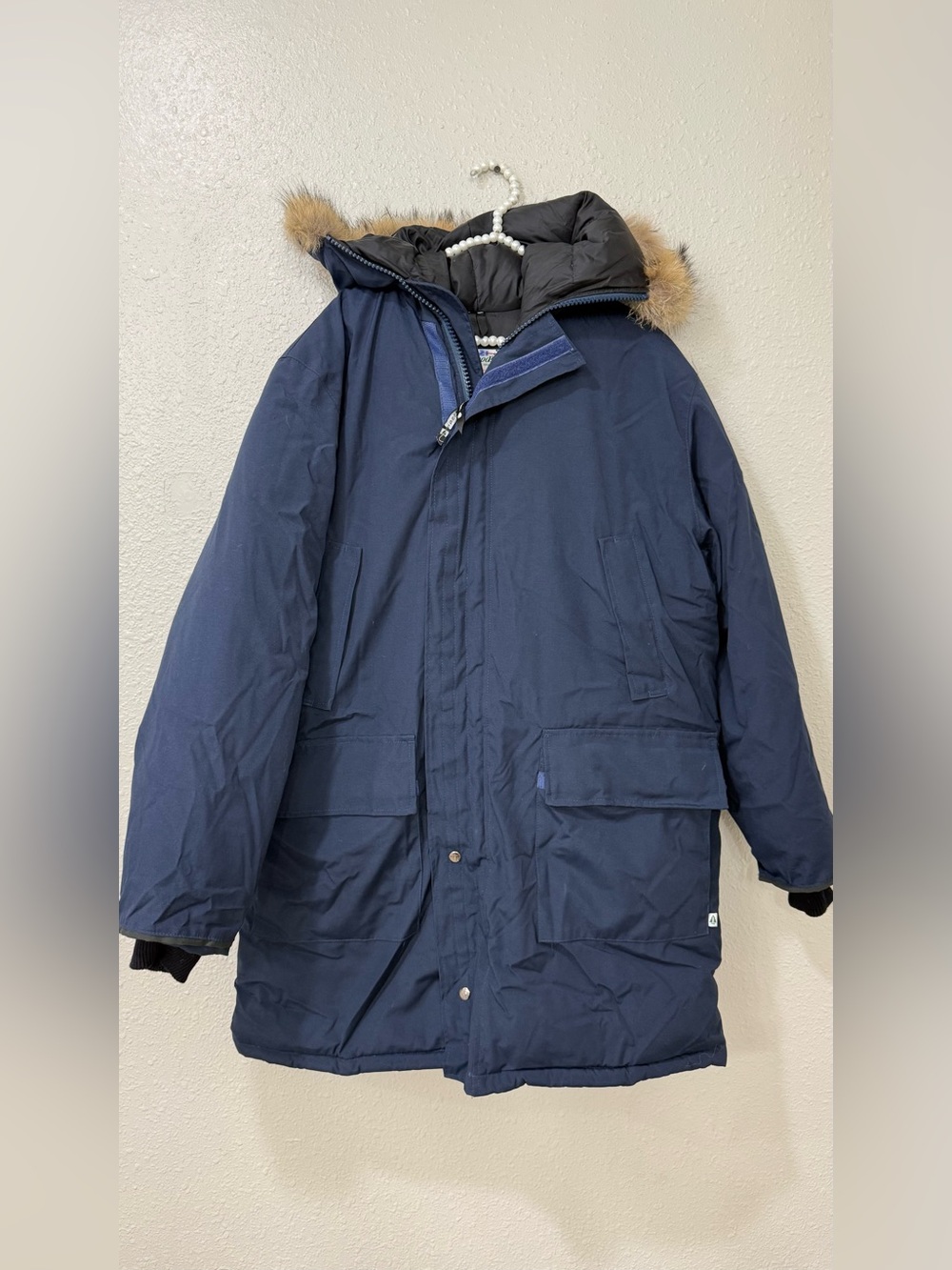 Vintage Woods Arctic Down Parka L Made Canada Fur Trim Expedition Coat